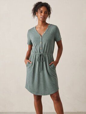 NWT | Sage Green Button-Detailed T-Shirt Dress | Drawstring Waist | Small